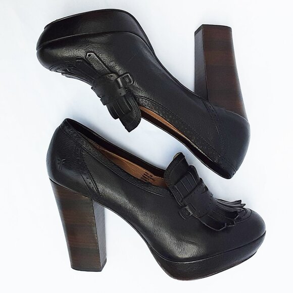 FRYE Naiya Kiltie Moc Black Leather Heels Size 11M - Picture 7 of 11